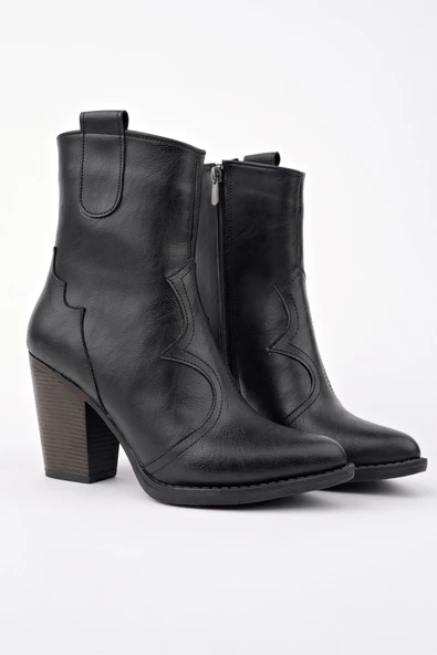 Muggo WESTON Sivri Burun Dikiş Detaylı Fermuarlı Kalın Topuklu Kovboy Kadın Bot - 9