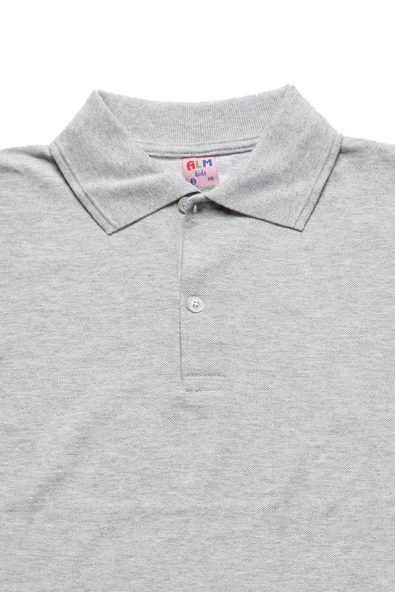 Gri Kısa Kol Düz Renk Yakalı 6-17 Yaş Çocuk Okul Lakos Tişört Polo Yaka T-shirt - 3