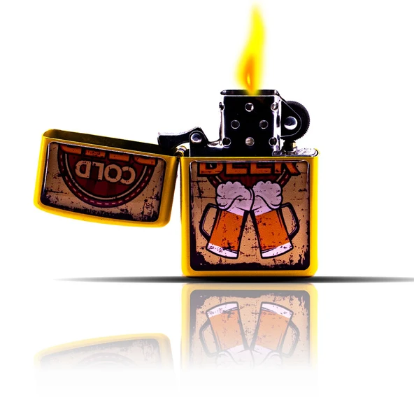 Cold Beer Sarı Retro Cold Beer Bira Desenli Sarı Benzinli Çakmak - Resim 6