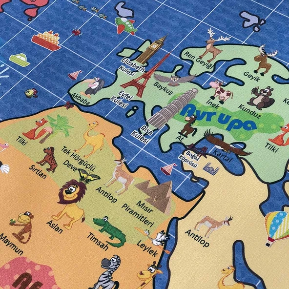 DÜNYA HARİTASI BÜYÜK- 150cm x 100cm ( OKUL ÖNCESİ ) - Resim 3