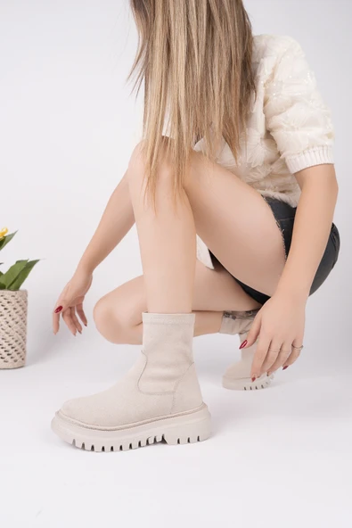Muggo SUEVA Süet Kalın Taban Fermuarlı Kadın Bot - 2