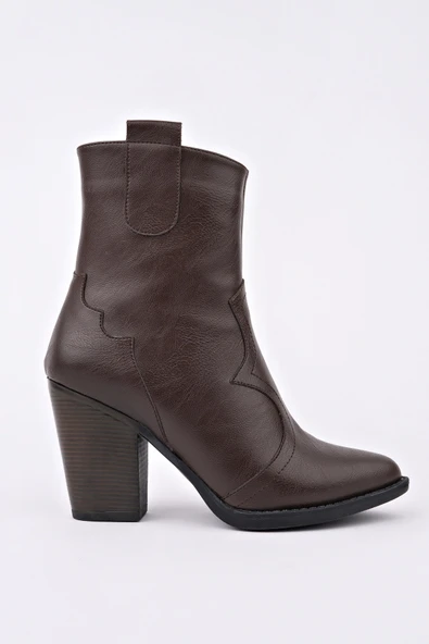 Muggo WESTON Sivri Burun Dikiş Detaylı Fermuarlı Kalın Topuklu Kovboy Kadın Bot