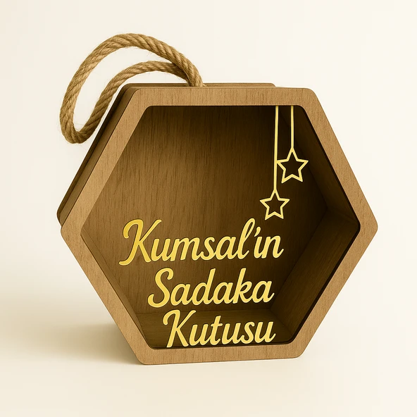 Ahşap Pleksi Camlı Altıgen Sadaka Kutusu – Lüks Tasarım Bağış ve Bahşiş Kumbarası - Resim 5