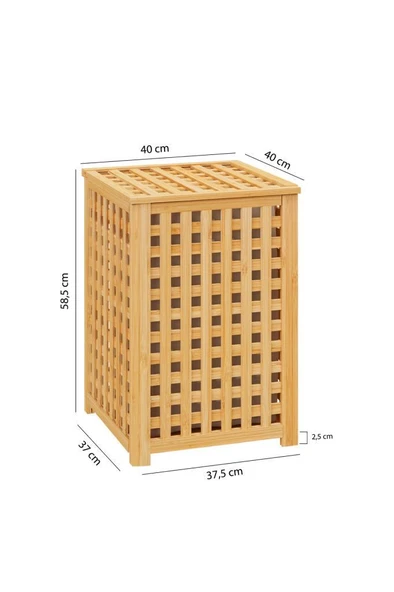 Digithome Bambu Çamaşır Sepeti 58x40 cm Kulplu Taşınabilir Bezli DB-0042 - 5