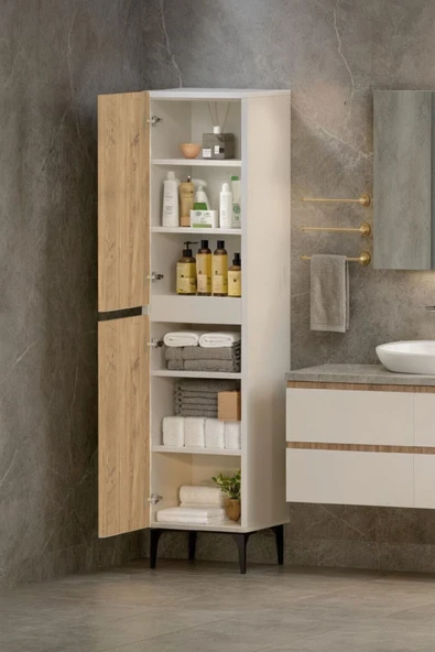 Polen 2 Kapaklı Çok Amaçlı Boy Banyo,Mutfak,Kiler Dolabı Beyaz Çam - 3