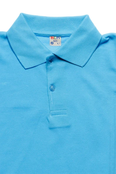 Turkuaz Kısa Kol Düz Renk Yakalı 6-17 Yaş Çocuk Okul Lakos Tişört Polo Yaka T-shirt - 3