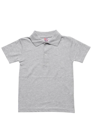 Gri Kısa Kol Düz Renk Yakalı 6-17 Yaş Çocuk Okul Lakos Tişört Polo Yaka T-shirt