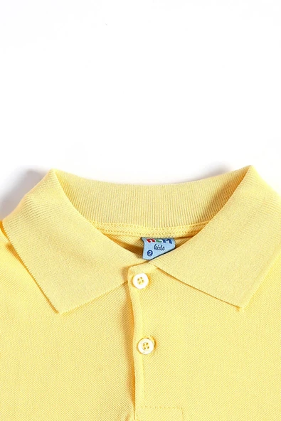 Sarı Kısa Kol Düz Renk Yakalı 6-17 Yaş Çocuk Okul Lakos Tişört Polo Yaka T-shirt - Resim 3