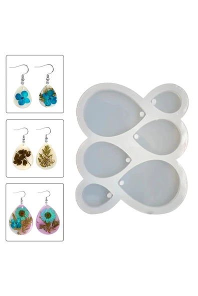 Gold Cake Silikon Epoksi 6 lı Damla Küpe Kolye  Kalıbı