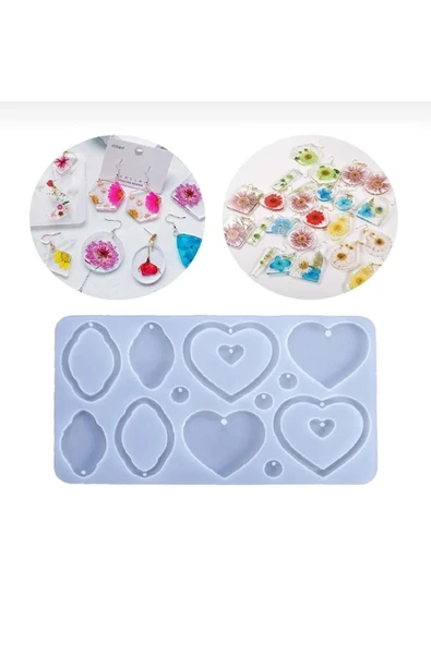 Siliko World Epoksi Kalıp Silikon Kalp Şekiller Küpe Anahtarlık Takı Kalıbı