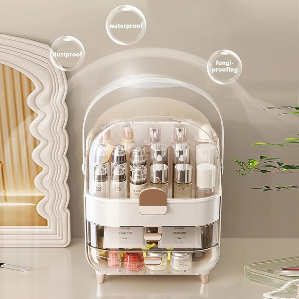 Makyaj Kozmetik Organizeri Şeffaf Kapak 2 Çekmeceli Kozmetik Düzenleyici Organizer - Resim 4