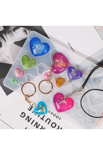 Siliko World Çoklu Kolye Küpe Anahtarlık Bileklik Epoksi Reçine Kalıpları Aşk Şekli 4 Farklı Boy - 3