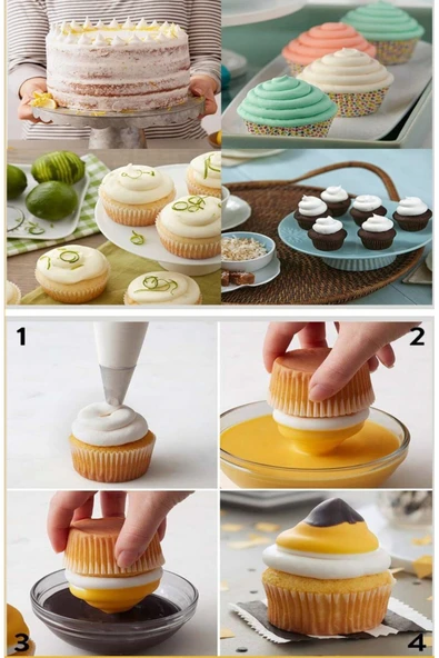 Siliko World Paslanmaz Çelik Krema Sıkma Torbası Ucu (Şanti Torbası Ucu, Duy) 1 Adet + 4 Adet Şanti Torbası