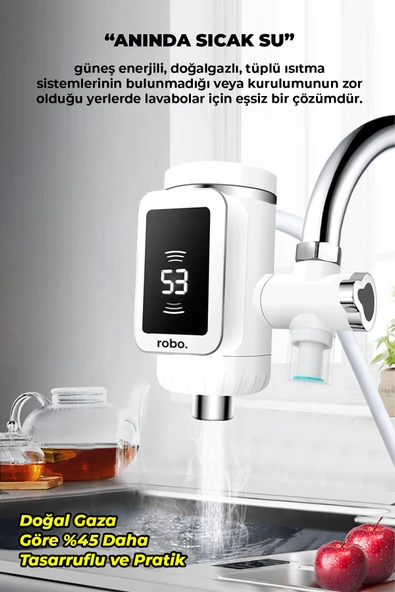 ROBO Taşınabilir Dijital Sıcak Su Musluğu Tüm Bataryalara Ve Musluk Tiplerine Uyumludur - 3