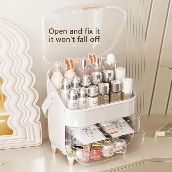 Makyaj Kozmetik Organizeri Şeffaf Kapak 2 Çekmeceli Kozmetik Düzenleyici Organizer - Resim 3