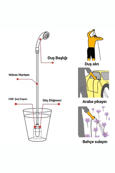 ROBO Şarjlı Portatif Taşınabilir Duş - 7