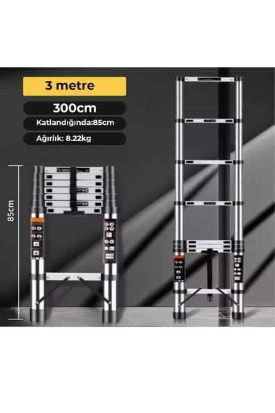 ROBO Paslanmaz Çelik Katlanır Merdiven 3.1 Metre - 2