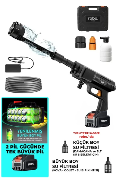 ROBO Turbo 1 Şarjlı 70 Bar Yüksek Basınçlı Oto Yıkama Makinesi Ve Sulama Tabancası