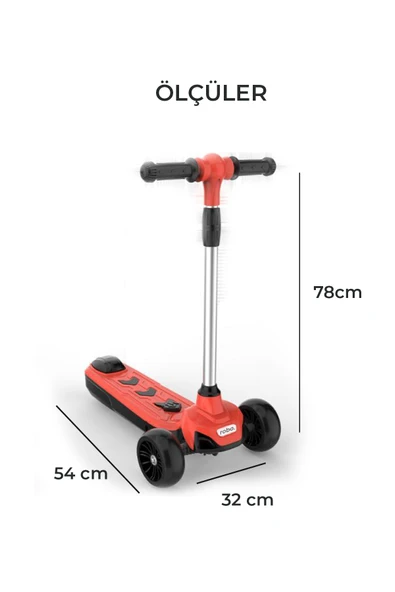 ROBO Elektrikli 3 Tekerlekli Çocuk Scooter Kırmızı - 5