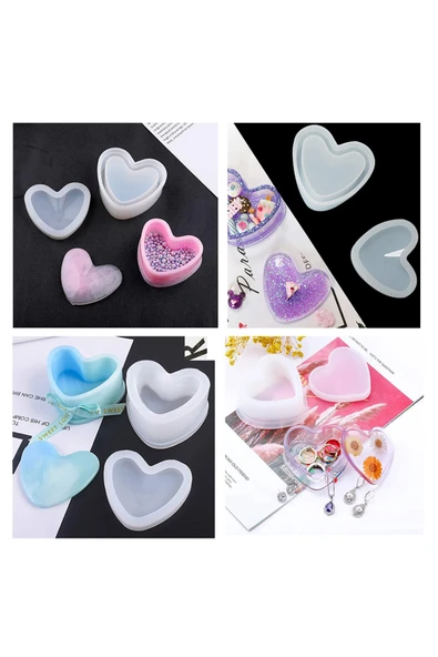 Siliko World Epoksi Kalp Kapaklı Mücevher Takı Kutusu Silikon Kalıbı - 3