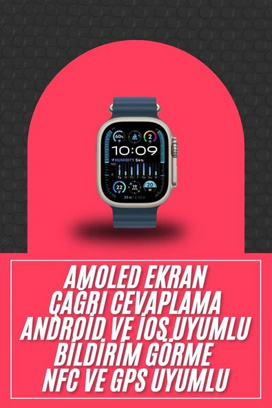49mm Akıllı Saat Amoled Ekranlı Kadın Erkek Kol Saati Plastik Kordon ürün görseli 1