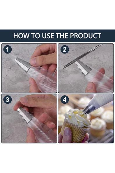 Siliko World Paslanmaz Çelik Krema Sıkma Torbası Ucu (Şanti Torbası Ucu, Duy) 1 Adet + 4 Adet Şanti Torbası - 4