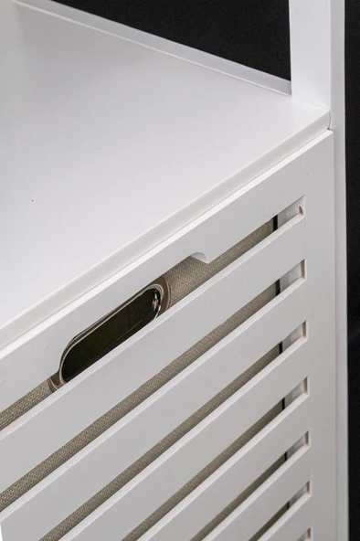 Digithome Bambu Beyaz Mat Lake Kirli Sepetli 2 Raflı Banyo Düzenleyici Çamaşır Sepeti DB-0020 - 7