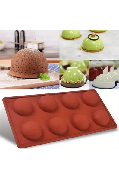 Siliko World 8'li Yarım Küre Muffin, Çikolata, Kek Kalıbı, Silikon 4,8cm - 8