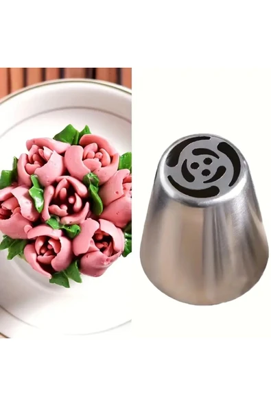 Siliko World Paslanmaz Çelik Krema Sıkma Torbası Ucu Büyük Rus Duyu, 1 Adet+4 Adet Sıkma Torbası