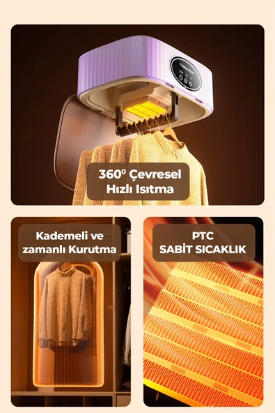 ROBO Katlanır Çamaşır Kurutma Makinesi Mor - 6