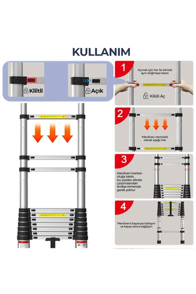 ROBO Paslanmaz Çelik Katlanır Merdiven 3.9 Metre - 5