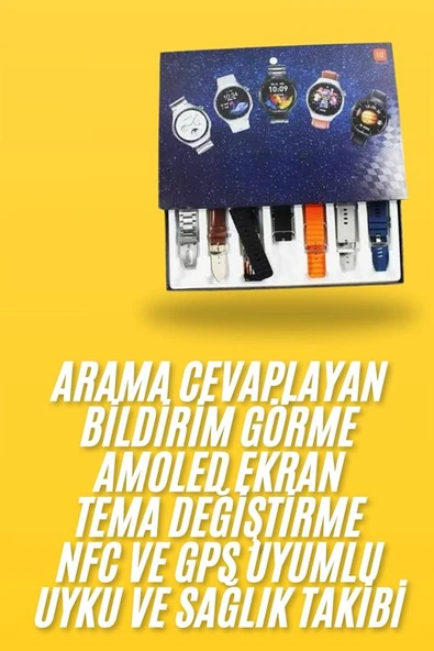 7 Kordonlu Akıllı Saat Siyah Kasa Dokunmatik Ekran Uyku ve Sağlık Takibi ürün görseli