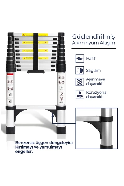 ROBO Paslanmaz Çelik Katlanır Merdiven 3.9 Metre - 4
