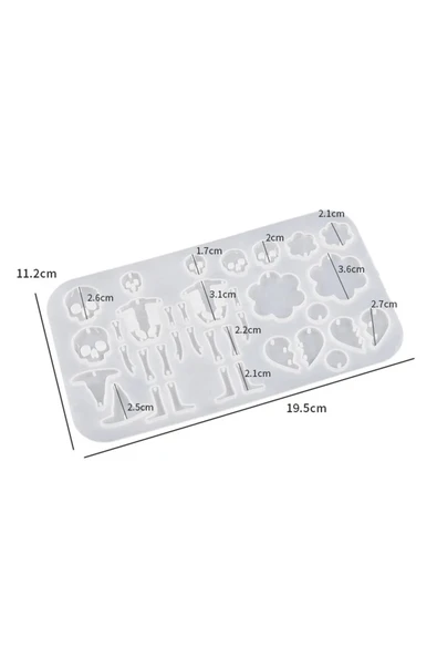 Siliko World Epoksi Silikon Kalıp Cadılar Bayramı İskelet Kuru Kafa Modelleri Delikli Kolye Küpe Kalıbı - 6