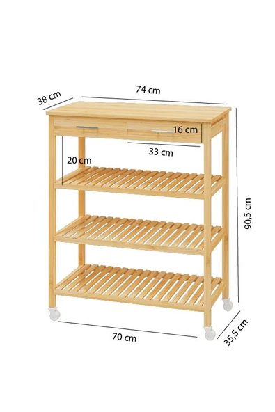 Digithome Bambu 2 Çekmeceli Tekerlekli Bango Ada Mutfak Servis Arabası DB-0021 - 8