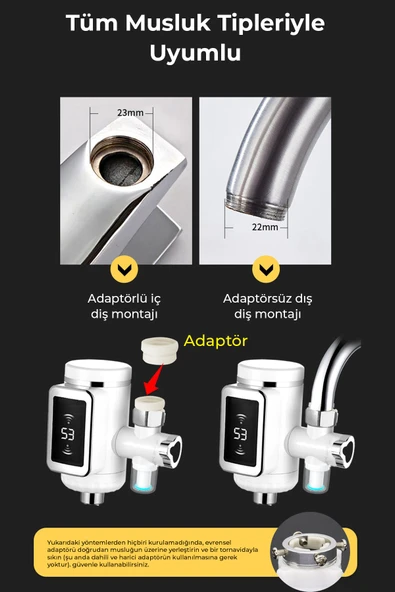 ROBO Taşınabilir Dijital Sıcak Su Musluğu Tüm Bataryalara Ve Musluk Tiplerine Uyumludur - 5