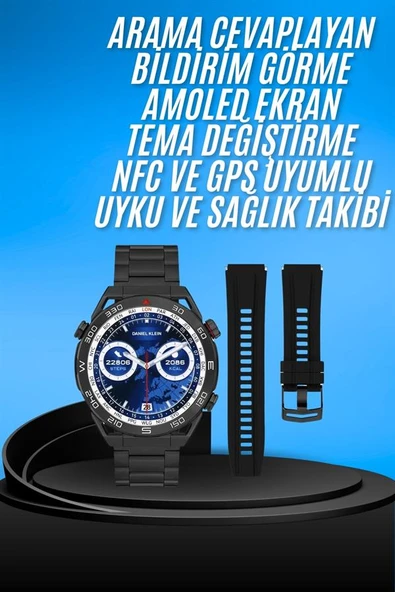 Akıllı Saat Çelik Kordonlu Amoled Ekran Android ve İOS Uyumlu Çağrı Cevaplayabilen ürün görseli