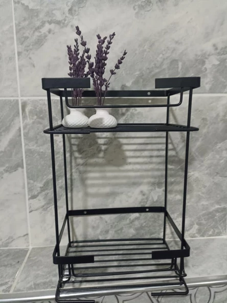 Geseus Paslanmaz 2Gözlü Siyah Banyo Kare Raf Şampuanlık 304 Kalite Çelik-GNRL2018 - 2