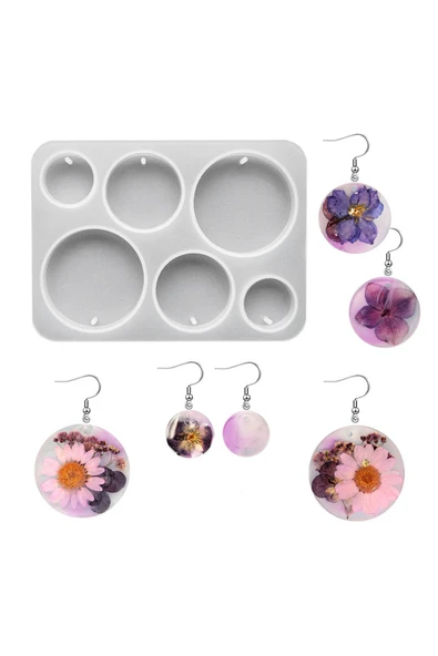 Siliko World Silikon Epoksi 6’lı Yuvarlak Daire Kolye  Küpe Kalıbı