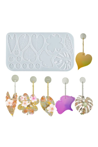 Siliko World Silikon Epoksi Reçine Yaprak Modelleri Küpe Anahtarlık Kalıbı - 2