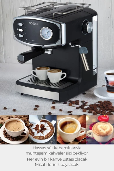 ROBO Süt Köpürtücülü Espresso Latte Cappuccino Americano Kahve Makinesi 1.5 Litre - 3