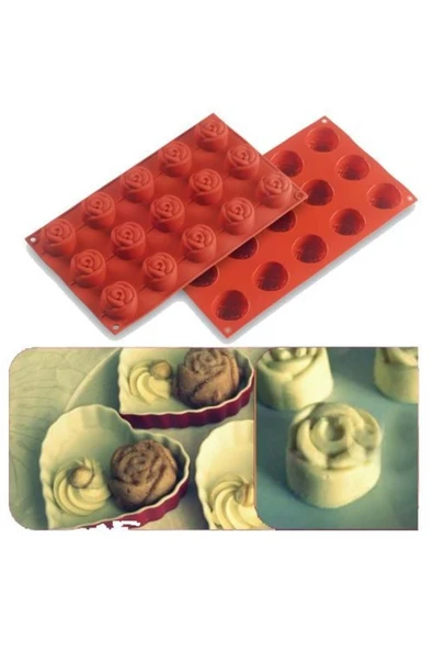 Pasta Gül Silikon Kalıp Çikolata Sabun Kokulu Taş Mum Epoksi Kalıbı 15 Delikli - 2