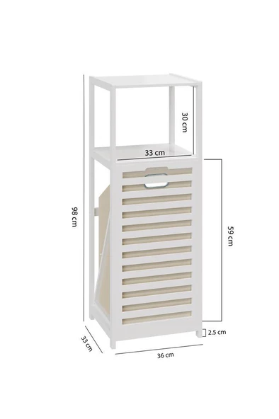 Digithome Bambu Beyaz Mat Lake Kirli Sepetli 2 Raflı Banyo Düzenleyici Çamaşır Sepeti DB-0020 - 4