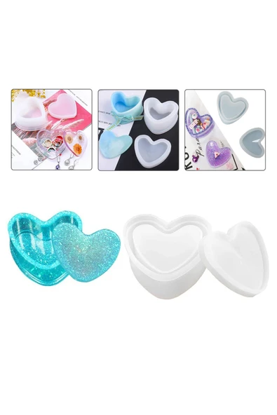 Siliko World Epoksi Kalp Kapaklı Mücevher Takı Kutusu Silikon Kalıbı - 7