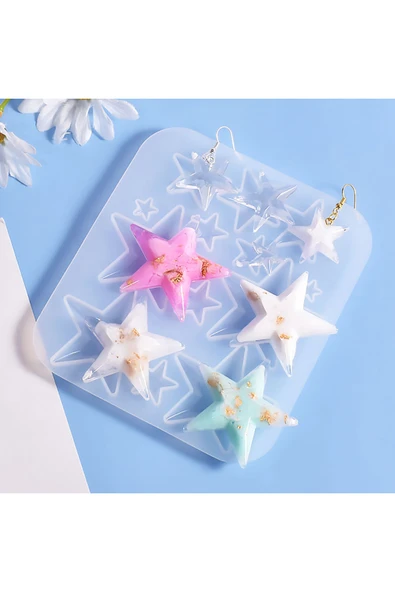 Siliko World Epoksi Silikon Kalıp Çoklu Kolye Küpe Anahtarlık Farklı Boylarda Yıldız Figürü Kalıbı