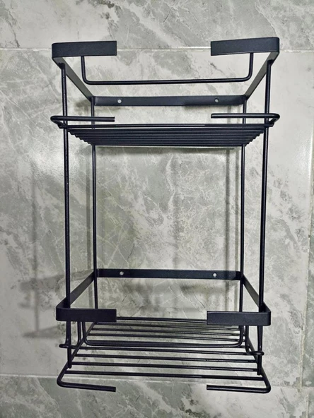 Geseus Paslanmaz 2Gözlü Siyah Banyo Kare Raf Şampuanlık 304 Kalite Çelik-GNRL2018