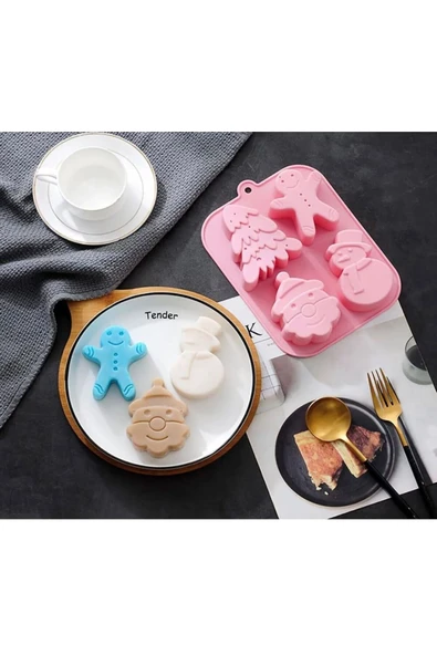 Siliko World Noel Yılbaşı Çam Ağacı Kardan Adam Gingerman Adam Temalı Çikolata Kek Dondurma Sabun MumKalıp - 3