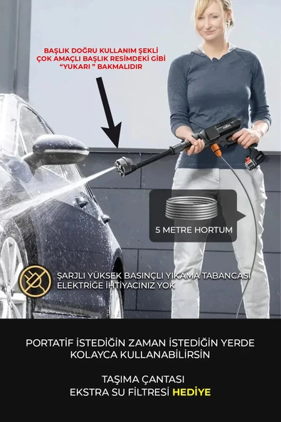 ROBO Turbo 1 Şarjlı 70 Bar Yüksek Basınçlı Oto Yıkama Makinesi Ve Sulama Tabancası - 3