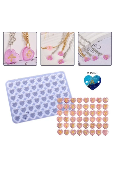 Siliko World Epoksi Silikon Kalıp Çoklu Kalp Bileklik Kolye Halhal Süsleme Kalıbı 2 (İki) Pimli 1,1cm