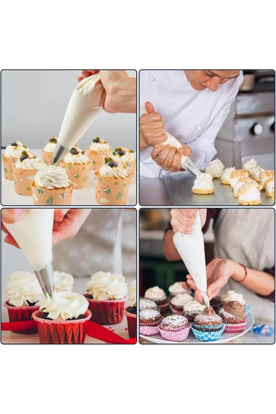 Siliko World Paslanmaz Çelik Krema Sıkma Torbası Ucu (Şanti Torbası Ucu, Duy) 1 Adet + 4 Adet Şanti Torbası - 2